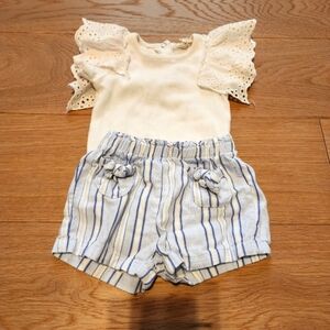 Jessica Simpson White Eyelet Sleeve Top and Striped Shorts Set